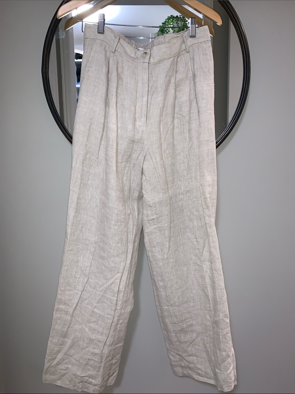 High-Rise Wide-Leg Linen Trousers - Cream